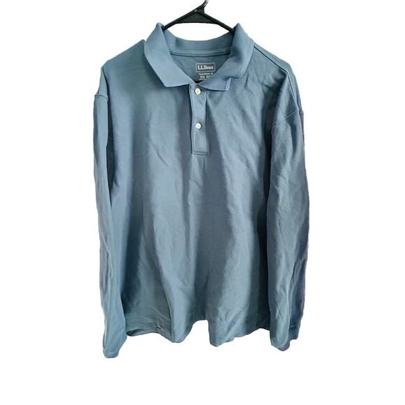 2XL LL Bean Men’s XXL Long Sleeve Collared Rugby Polo Shirt Blue Button Up - Picture 1 of 7